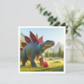 Dinosaurus die voetbal spelen, t-rex verjaardagsui kaart (Staand voorkant)