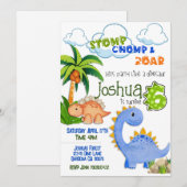 Dinosaurus die zes verjaardagsuitnodiging wordt kaart (Voorkant / Achterkant)