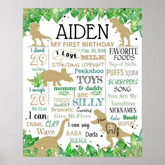 Dinosaurus Dino Birthday-schoolbord Poster (Voorkant)