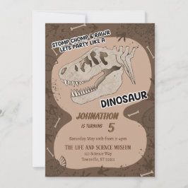 Dinosaurus Dino Fossiel Verjaardagsfeestje Uitnodi Kaart
