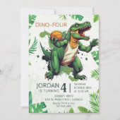 Dinosaurus Dino-Four 4e verjaardagsfeestje Kaart (Voorkant)