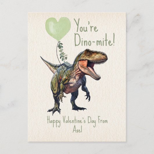Dinosaurus Dino-mite Groene Klaslokaal Valentijn F Briefkaart (Voorkant)