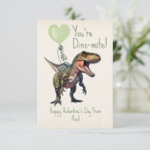Dinosaurus Dino-mite Groene Klaslokaal Valentijn F Kaart (Staand voorkant)