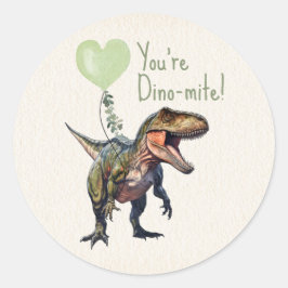 Dinosaurus Dino-mite Groene Klaslokaal Valentijn Ronde Sticker