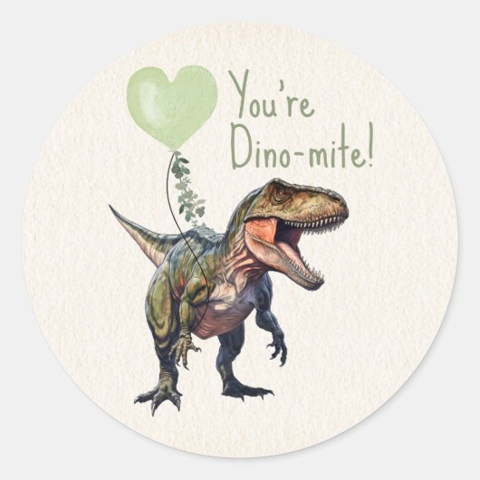 Dinosaurus Dino-mite Groene Klaslokaal Valentijn Ronde Sticker (Voorkant)