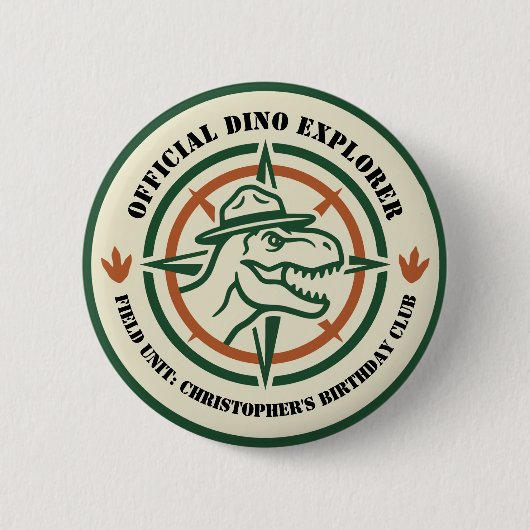Dinosaurus Dino Verkenner Verjaardag Ronde Button 5,7 Cm (Voorkant)