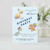 Dinosaurus dinoparty kinder verjaardag blauw grapp kaart (Staand voorkant)