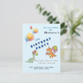 Dinosaurus dinoparty kinder verjaardag blauw grapp kaart (Staand voorkant)