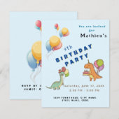Dinosaurus dinoparty kinder verjaardag blauw grapp kaart (Voorkant / Achterkant)