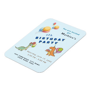 Dinosaurus dinoparty kinder verjaardag blauw grapp magneet
