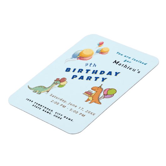Dinosaurus dinoparty kinder verjaardag blauw grapp magneet (Linkerzijde)