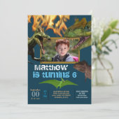 Dinosaurus DIY foto jongens thema feest vlammen bl Kaart (Staand voorkant)