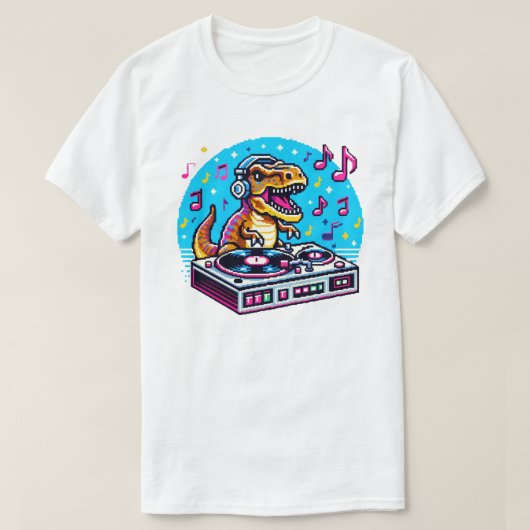 Dinosaurus DJ - Grappig Pixel Art Music Design T-shirt (Design voorkant)