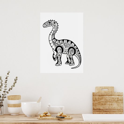 Dinosaurus doodle schets kunst. poster (Keuken)