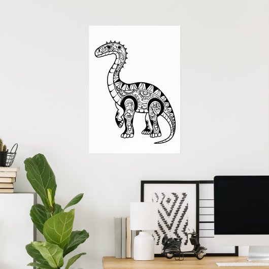 Dinosaurus doodle schets kunst. poster (Thuiskantoor)