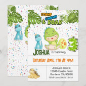 Dinosaurus draaien 3 verjaardag uitnodiging (Voorkant / Achterkant)