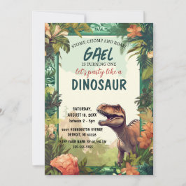 Dinosaurus Draaien Een Jongen Verjaardag Uitnodigi Kaart