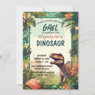 Dinosaurus Draaien Een Jongen Verjaardag Uitnodigi Kaart