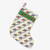 Dinosaurus Dragen Santa Hat Pattern Naam toevoegen Kleine Kerstsok (Voorkant (Hangend))