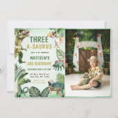 Dinosaurus drie-a-saurus 3e verjaardag partij foto kaart (Voorkant)