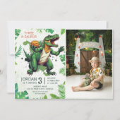 Dinosaurus drie-a-saurus 3e verjaardag partij foto kaart (Voorkant)