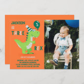 Dinosaurus drie rex 3e verjaardag foto uitnodiging (Voorkant / Achterkant)