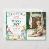 Dinosaurus drie rex 3e verjaardag partij foto kaart (Voorkant)