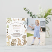 Dinosaurus drie rex 3e verjaardag partij foto kaart (Staand voorkant)