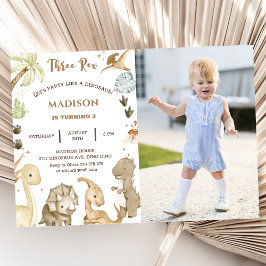 Dinosaurus drie rex 3e verjaardag partij foto kaart