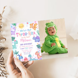 Dinosaurus drie rex 3e verjaardag partij foto kaart