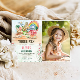 Dinosaurus drie rex 3e verjaardag partij foto kaart