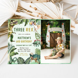 Dinosaurus drie rex 3e verjaardag partij foto kaart