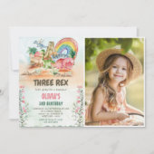 Dinosaurus drie rex 3e verjaardag partij foto kaart (Voorkant)
