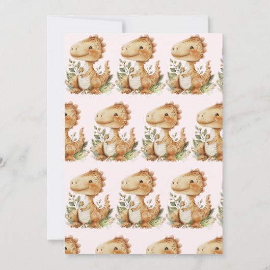 Dinosaurus Drie Rex 3e Verjaardag Party Meisje Roz Kaart (Achterkant)