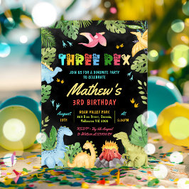 Dinosaurus Drie Rex 3e Verjaardagsfeest T-Rex Kaart