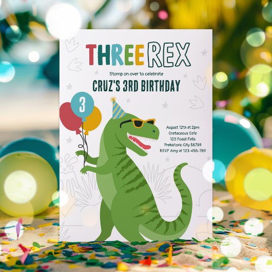 Dinosaurus Drie Rex 3e Verjaardagsfeest T-Rex Kaart