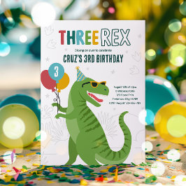 Dinosaurus Drie Rex 3e Verjaardagsfeest T-Rex Kaart