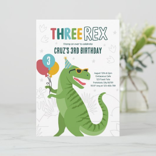 Dinosaurus Drie Rex 3e Verjaardagsfeest T-Rex Kaart (Staand voorkant)