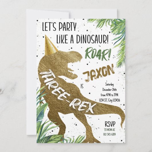 Dinosaurus Drie Rex 3e Verjaardagsfeest T-Rex Kaart (Voorkant)