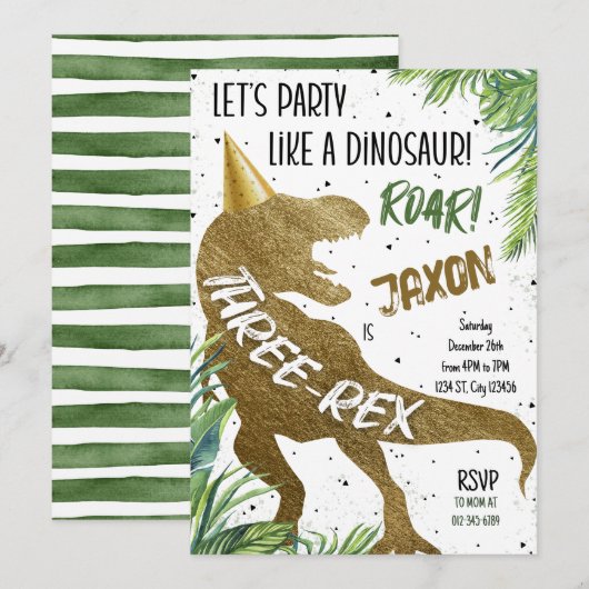 Dinosaurus Drie Rex 3e Verjaardagsfeest T-Rex Kaart (Voorkant / Achterkant)