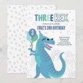 Dinosaurus Drie Rex 3e Verjaardagsfeest T-Rex Kaart (Voorkant / Achterkant)