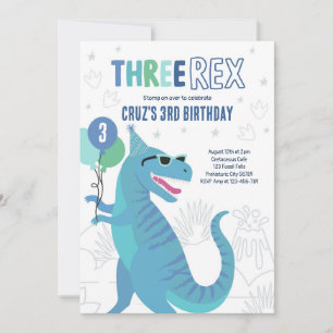 Dinosaurus Drie Rex 3e Verjaardagsfeest T-Rex Kaart