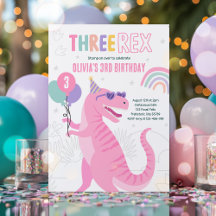 Dinosaurus Drie Rex 3e Verjaardagsfeestje Roze T-R