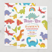Dinosaurus Drie Rex Schattige Jongens Feest  Kaart (Voorkant / Achterkant)
