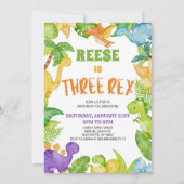 Dinosaurus Drie Rex T-Rex 3e verjaardagsfeestje Kaart (Voorkant)