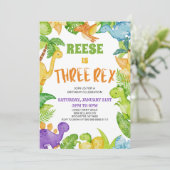 Dinosaurus Drie Rex T-Rex 3e verjaardagsfeestje Kaart (Staand voorkant)