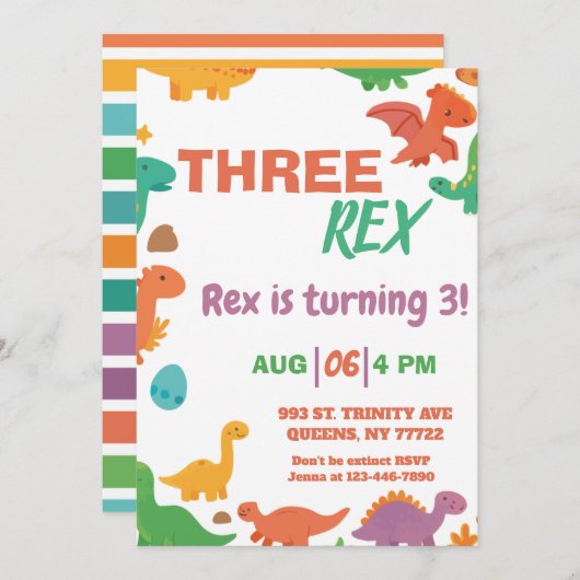 Dinosaurus Drie-Rex verjaardag Kaart (Voorkant / Achterkant)
