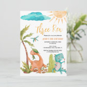 Dinosaurus Drie Rex Verjaardagsfeestuitnodiging Kaart (Staand voorkant)