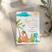 Dinosaurus Drie Rex Verjaardagsfeestuitnodiging Kaart