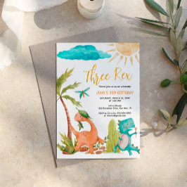 Dinosaurus Drie Rex Verjaardagsfeestuitnodiging Kaart